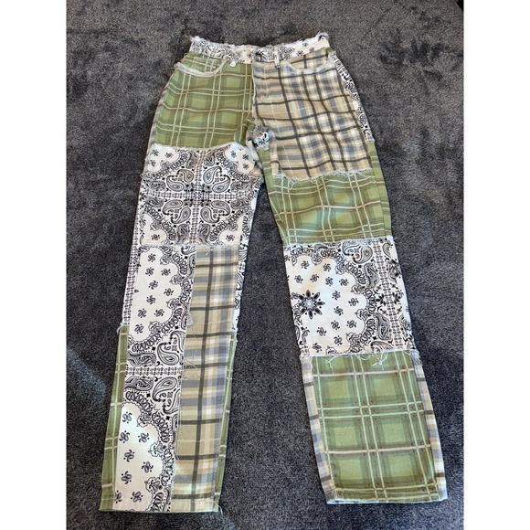 Jeans Patchwork High Waisted Pants Baggy Ankle Boho Hippie Cottage Sz Smallx29 - Picture 1 of 4